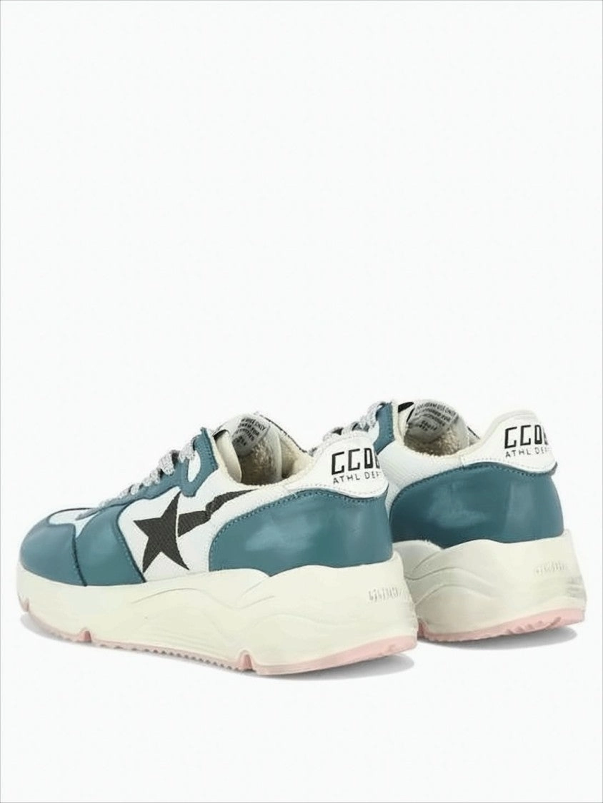 Buy Designer Sneakers Teal And White Sneakers With Leather And Mesh Panels
