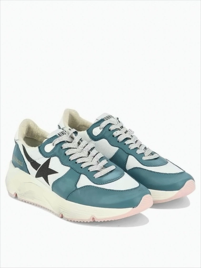 Sneakers Chunky Teal And White Sneakers With Leather And Mesh Panels