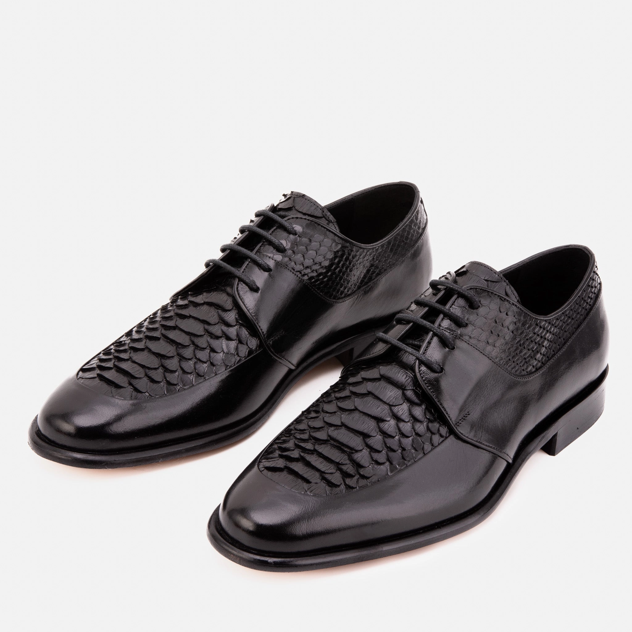 The Arven Black Python Leather Men Shoe Long Dress Flat Shoes