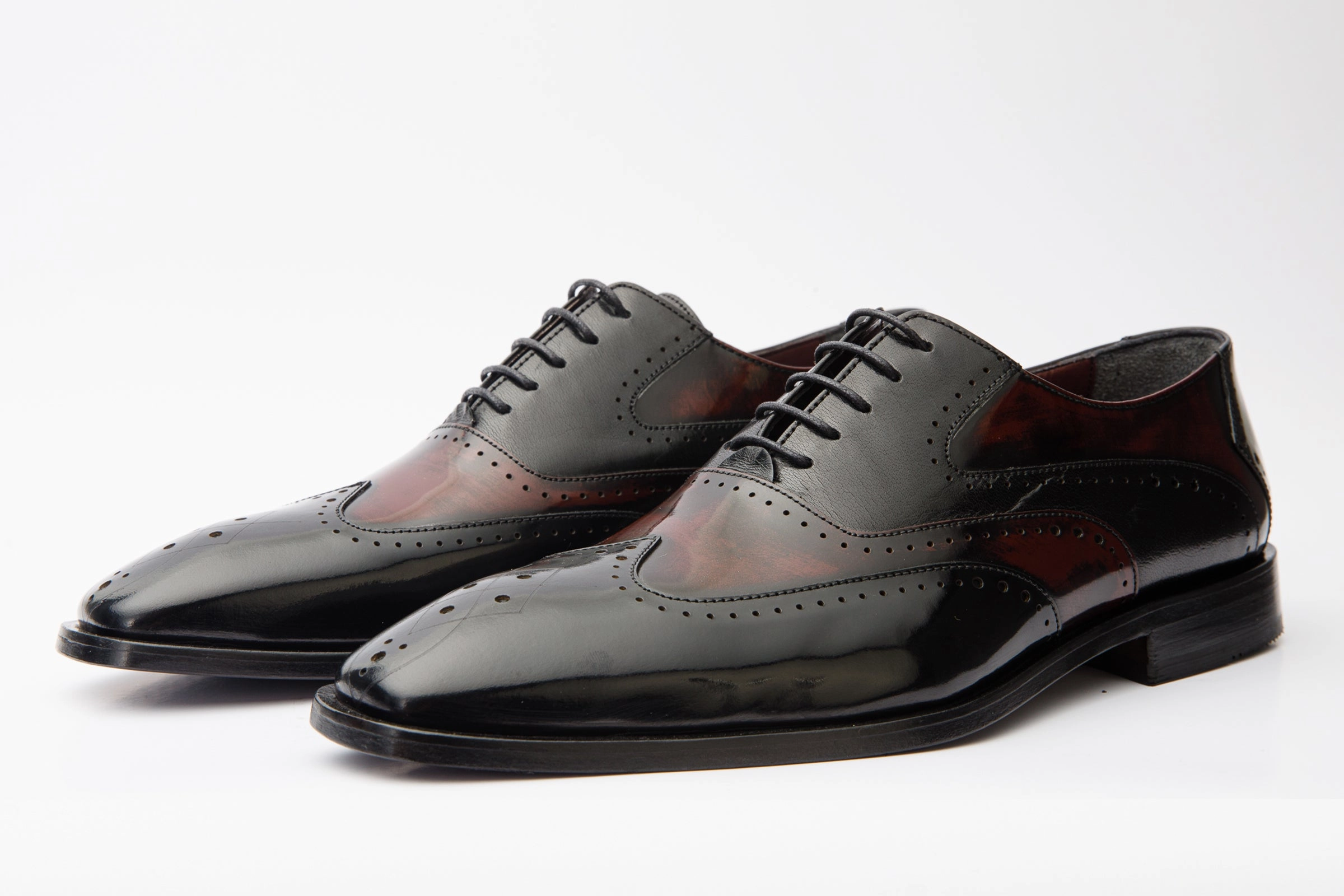 The Dicle Black/Burgundy Wingtip Semi Brogue Derby Men Shoe Dress Shoe Boots