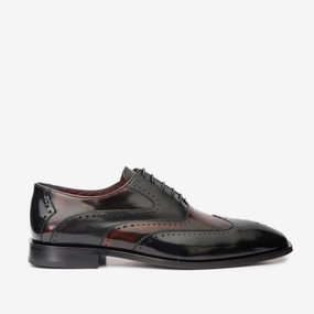 Comfortable Flat Dress Shoes The Dicle Black/Burgundy Wingtip Semi Brogue Derby Men Shoe
