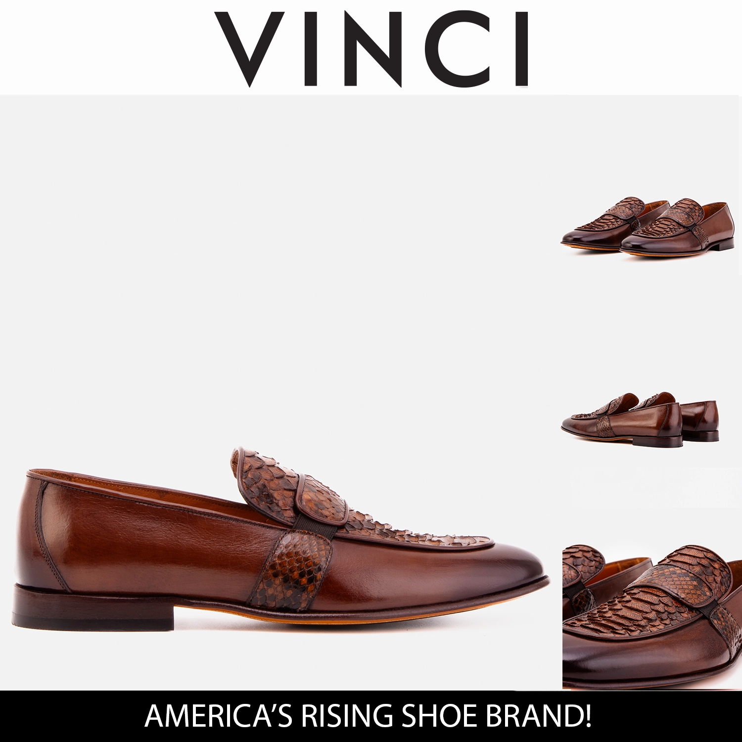 The Dorian Tan Python &amp; Baby Buffalo Leather Loafer Men Shoe Zero Rise Dress Shoes