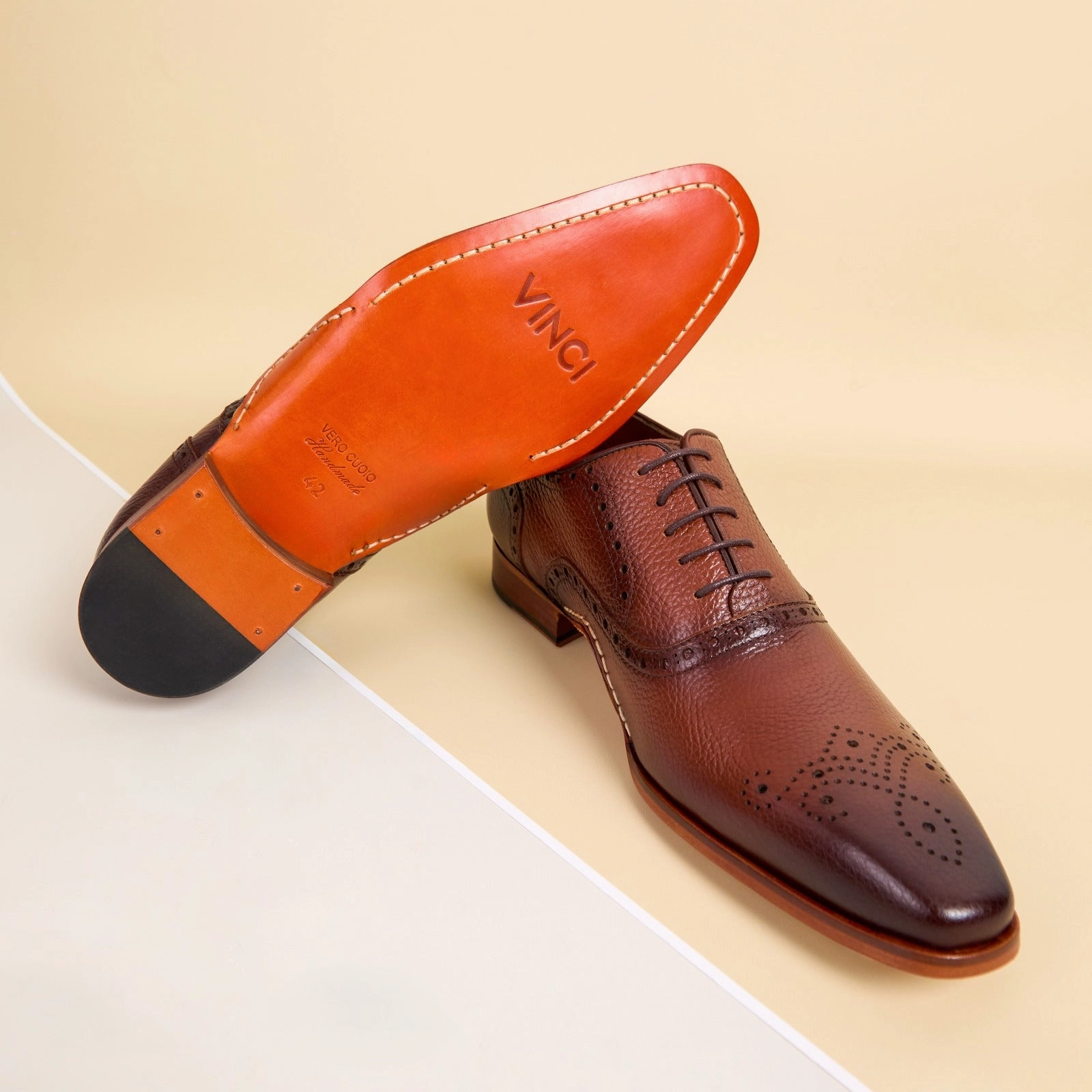 High Quality Dress Shoes The Draco Handmade Tan Semi Brogue Oxford Men Shoe