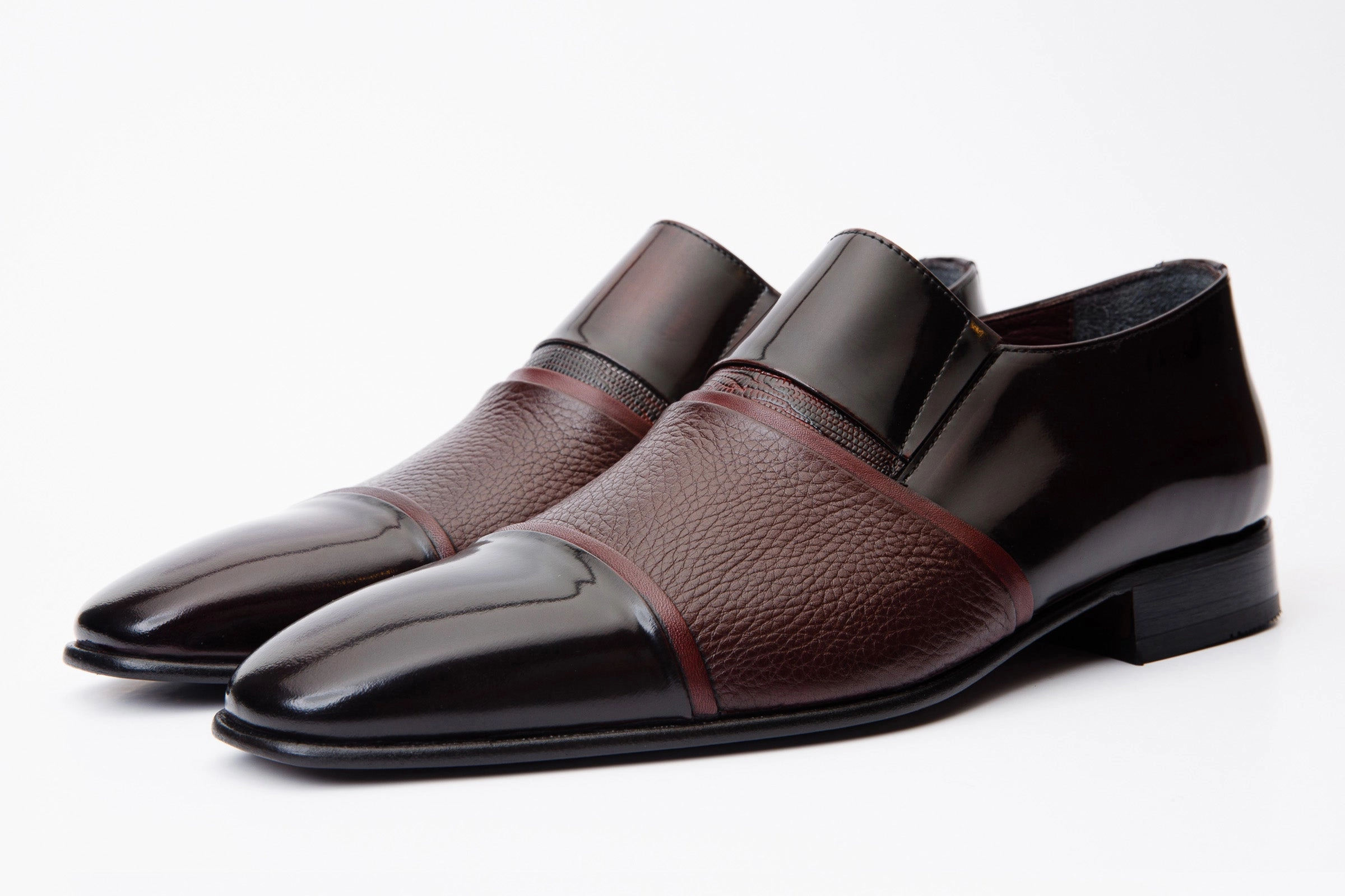 Bare Foot Dress Shoes The Everest Burgundy & Burneshed Leather Cap Toe Dress Loafer Men Shoe