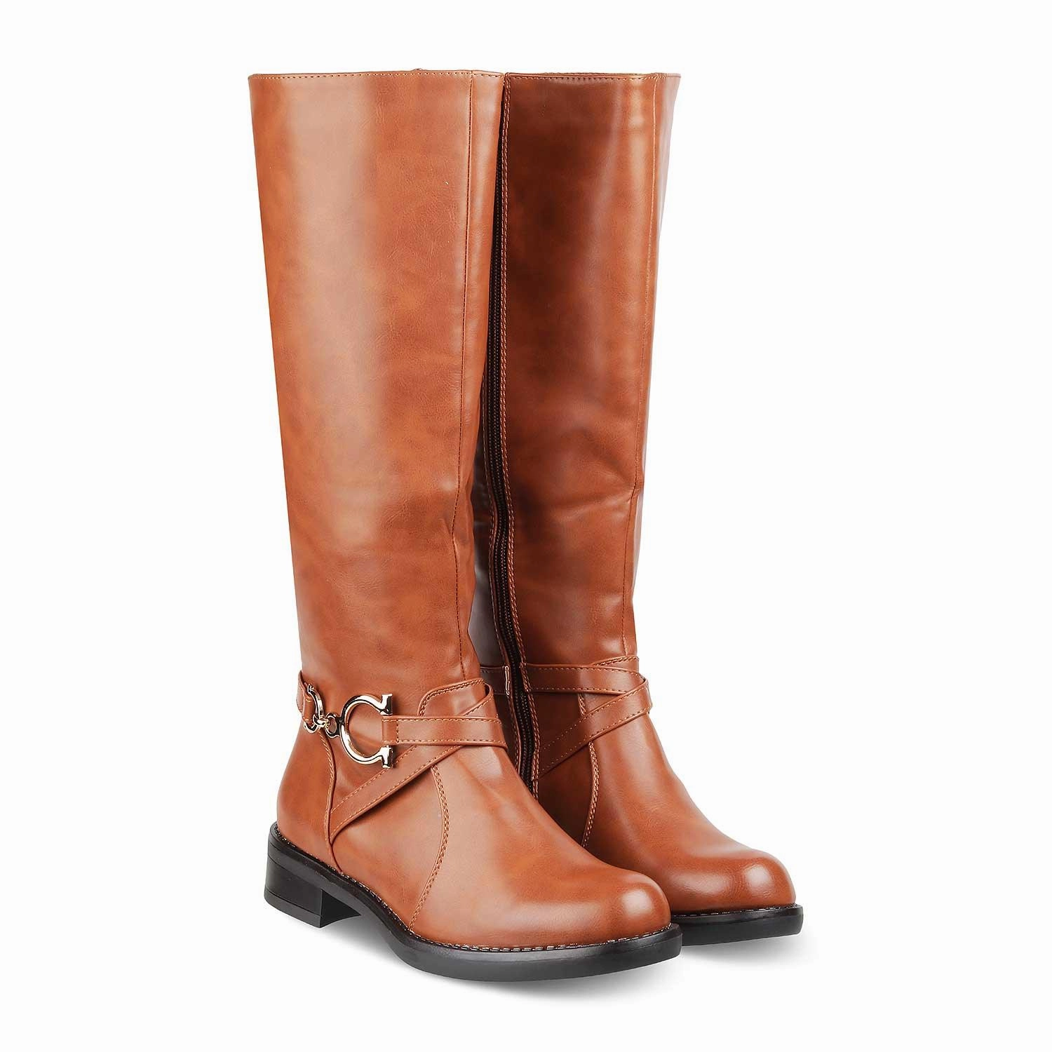 Wide Thigh High Boots The Forsaa Tan Women's Knee-length Boots Tresmode