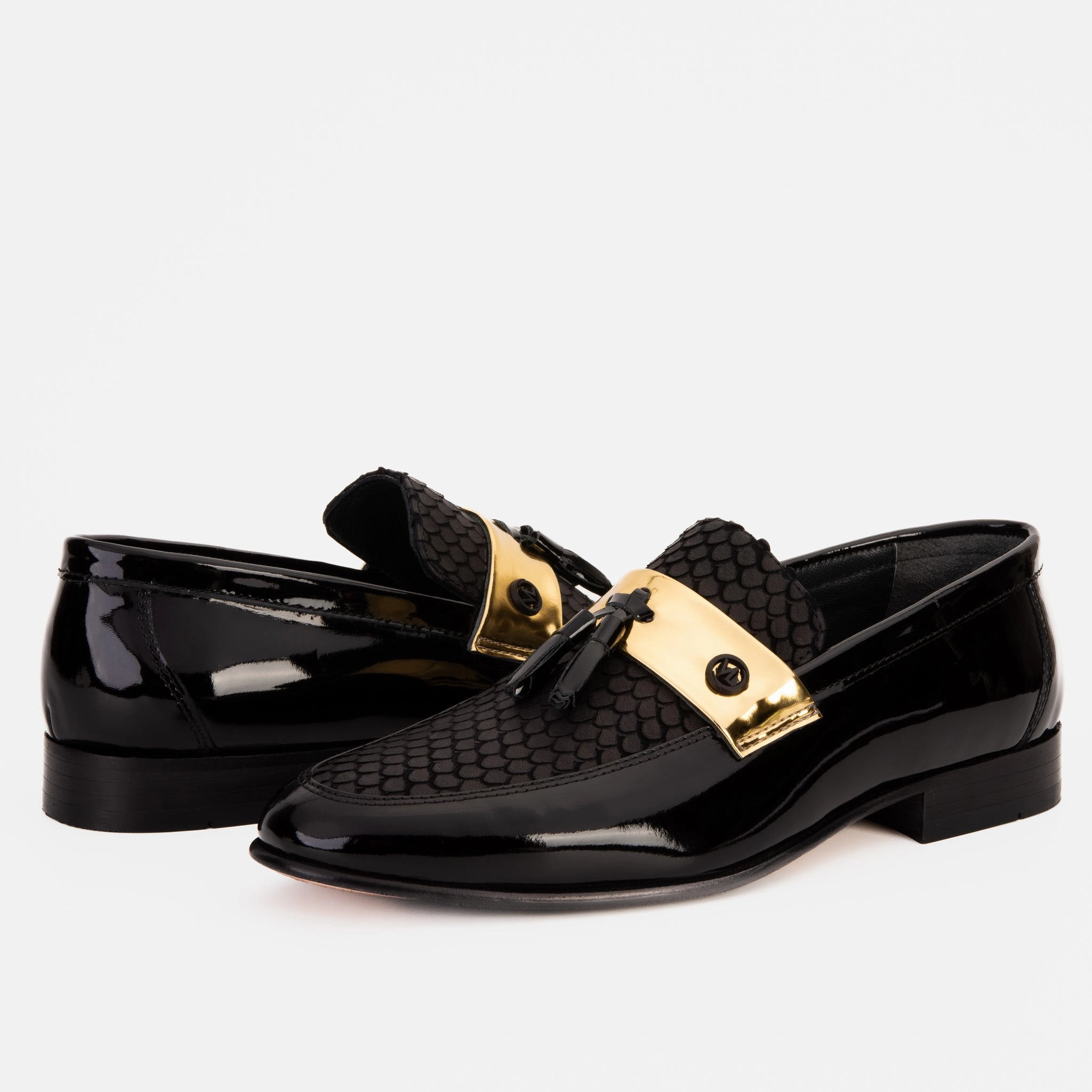 The Imperial Black & Gold Leather Men Dress Shoe Waterproof Dress Shoes