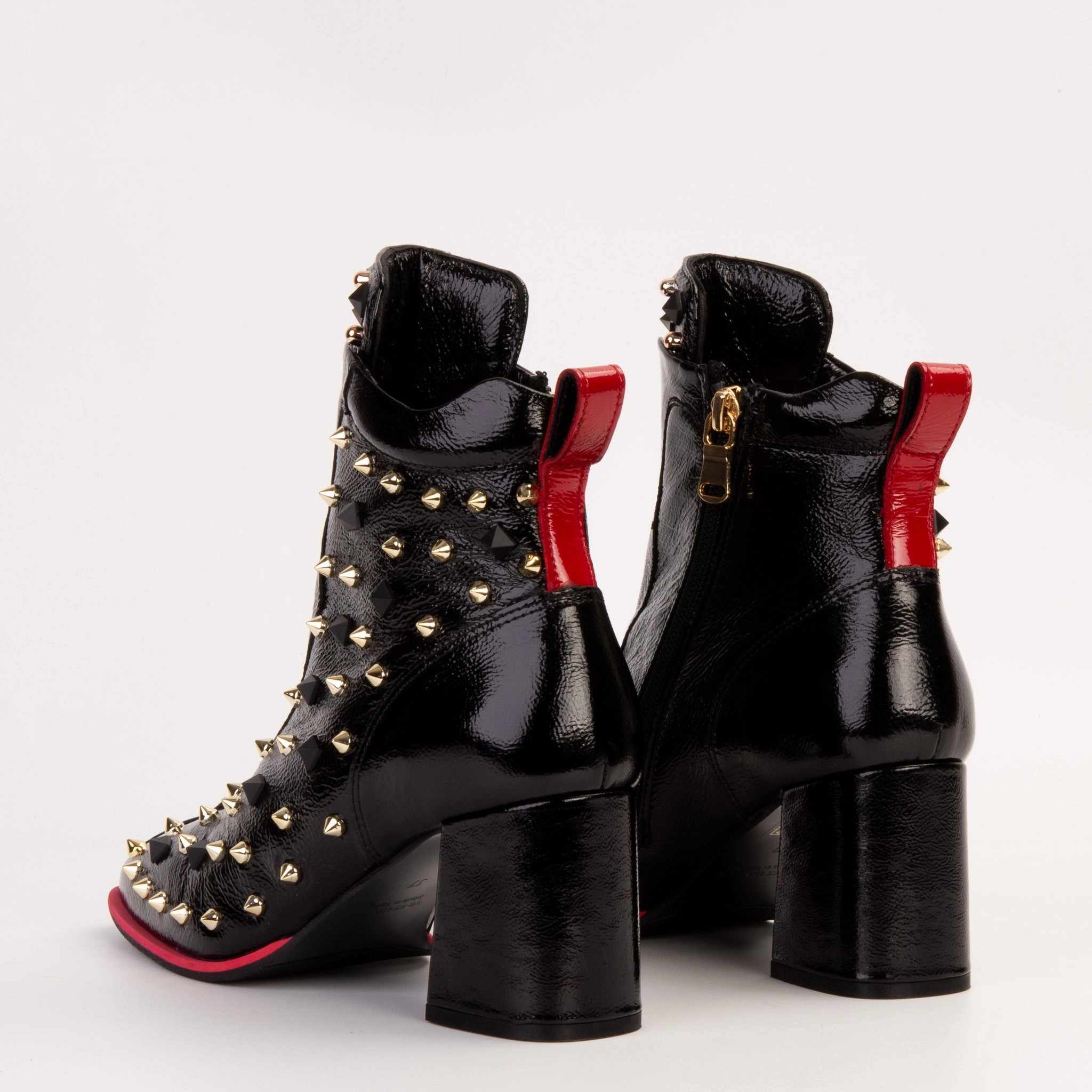 Square Toe Safety Boots The Infanta Black Leather Block Heel Women Boot