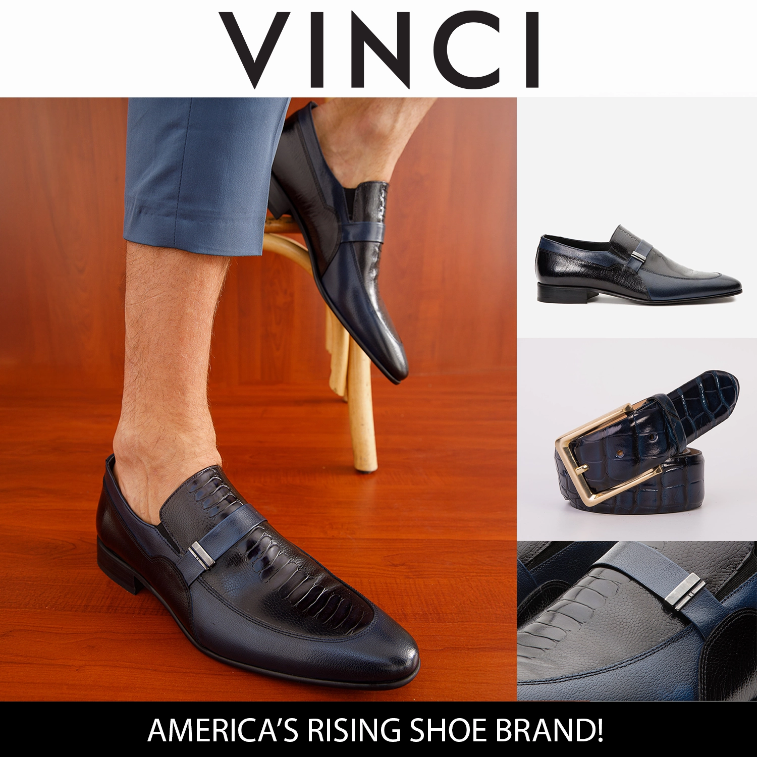 The Kazablanka Navy Leather Bit Loafer Men  Shoe Dress Shoes With Laces