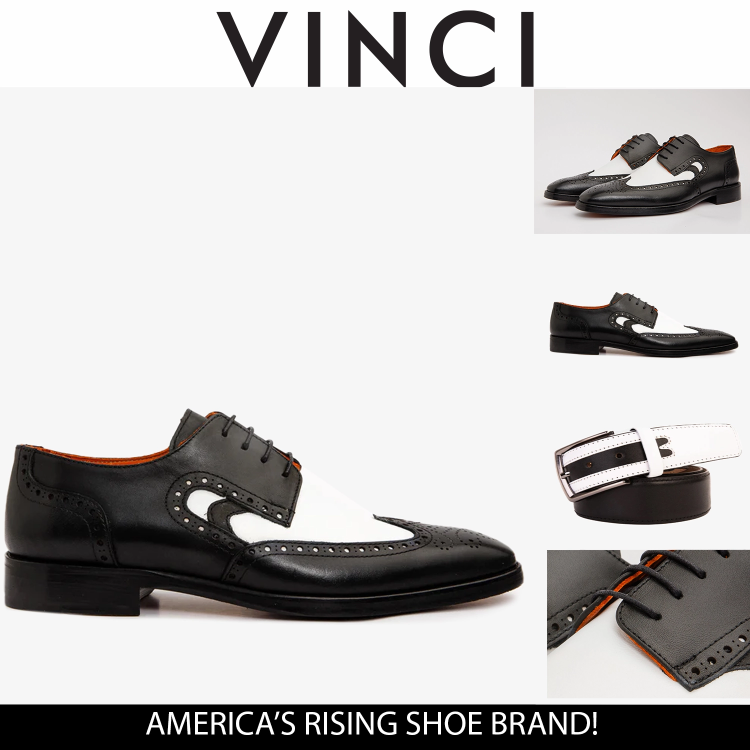 The Neiva Black & White Wingtip Semi Brogue Derby Men Shoe Dress Shoes Thick Soles