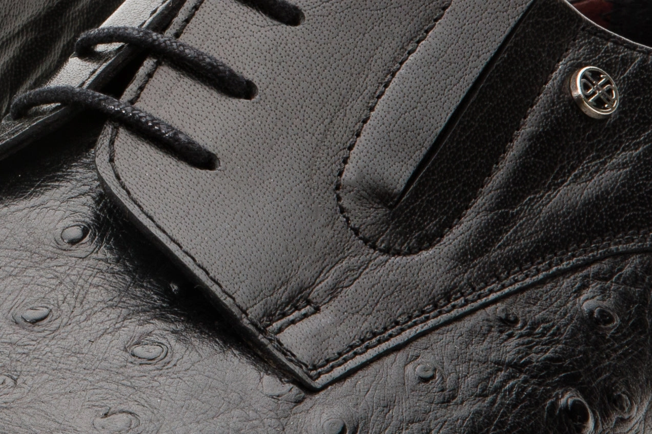 The Porto Alegre Black Leather Derby Men Shoe Dress Saddle Shoes