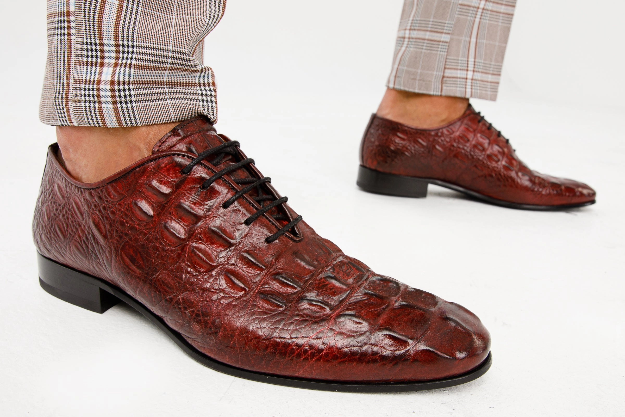 Soft Bottom Dress Shoes The Randor Burgundy Crocodile Leather Oxford Men Shoe