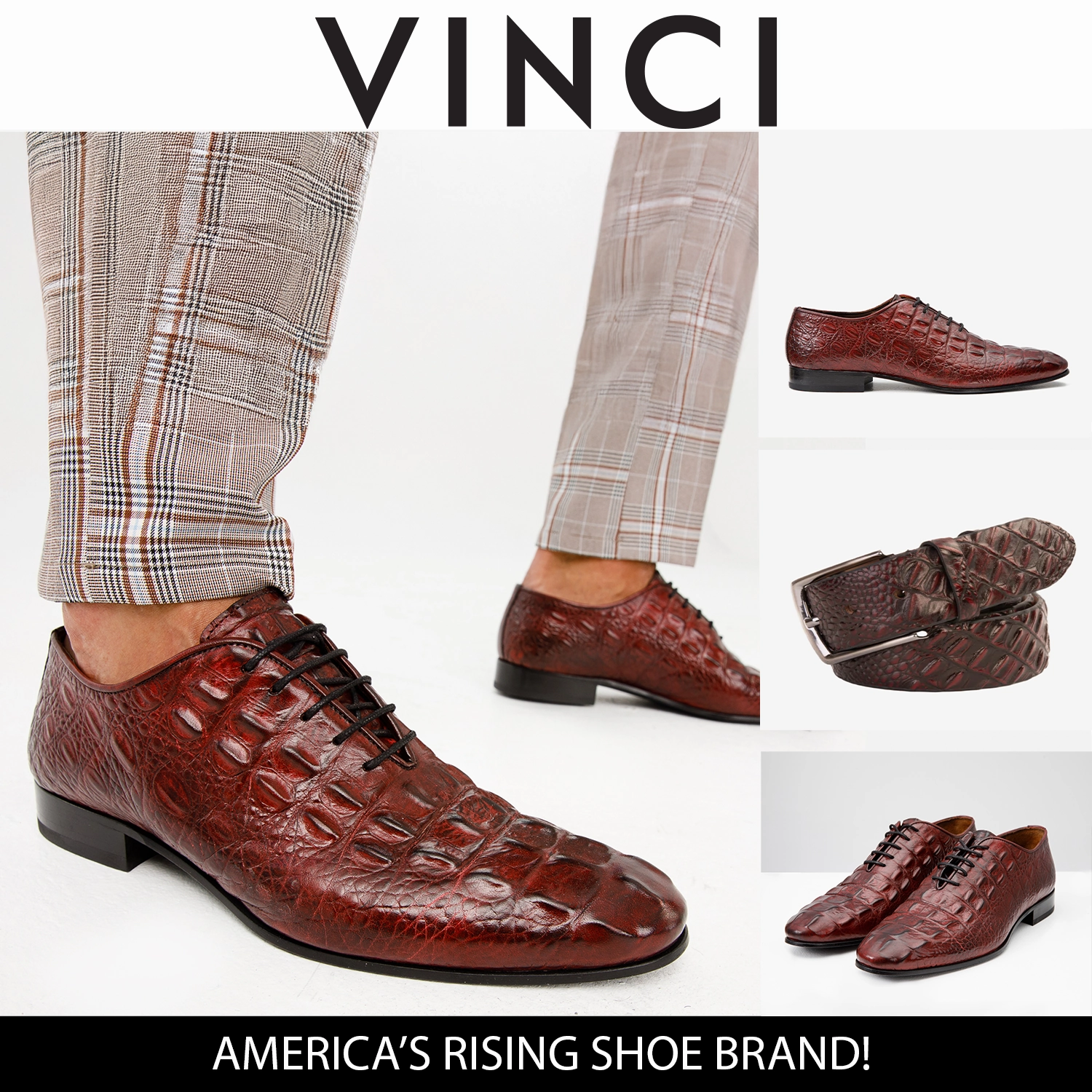 Dress Wide Width Shoes The Randor Burgundy Crocodile Leather Oxford Men Shoe