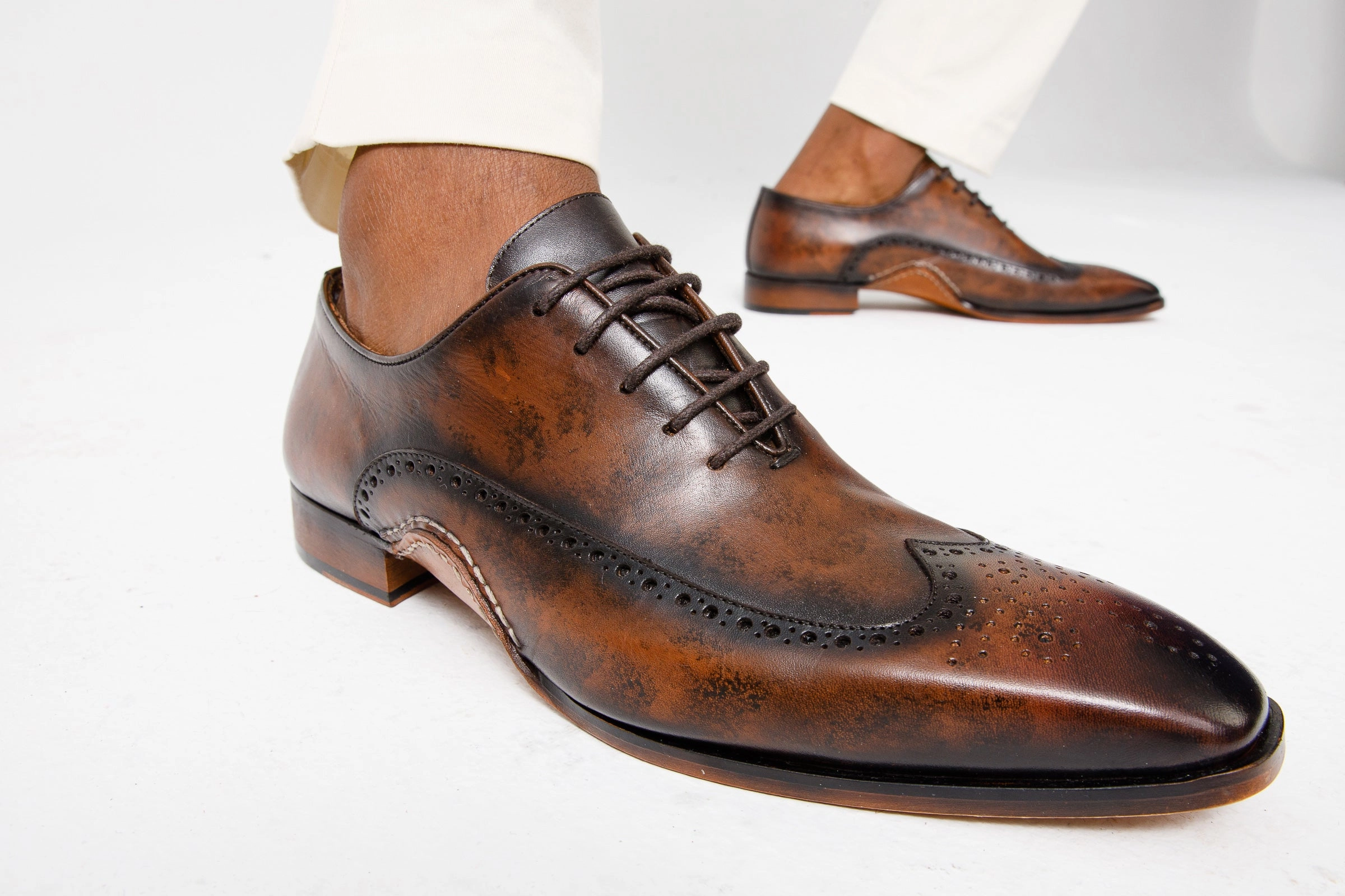 Dark Brown Dress Shoes Black Pants The Royal Hand Craft Brown Wingtip Oxford Men Shoe