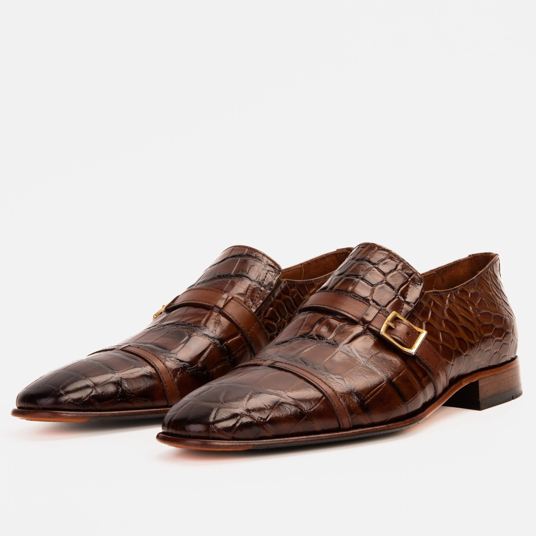 The Strat Single Monk Strap Cap Toe Brown Leather Handmade Men Shoe Dress Shoes You Can Wear Without Socks
