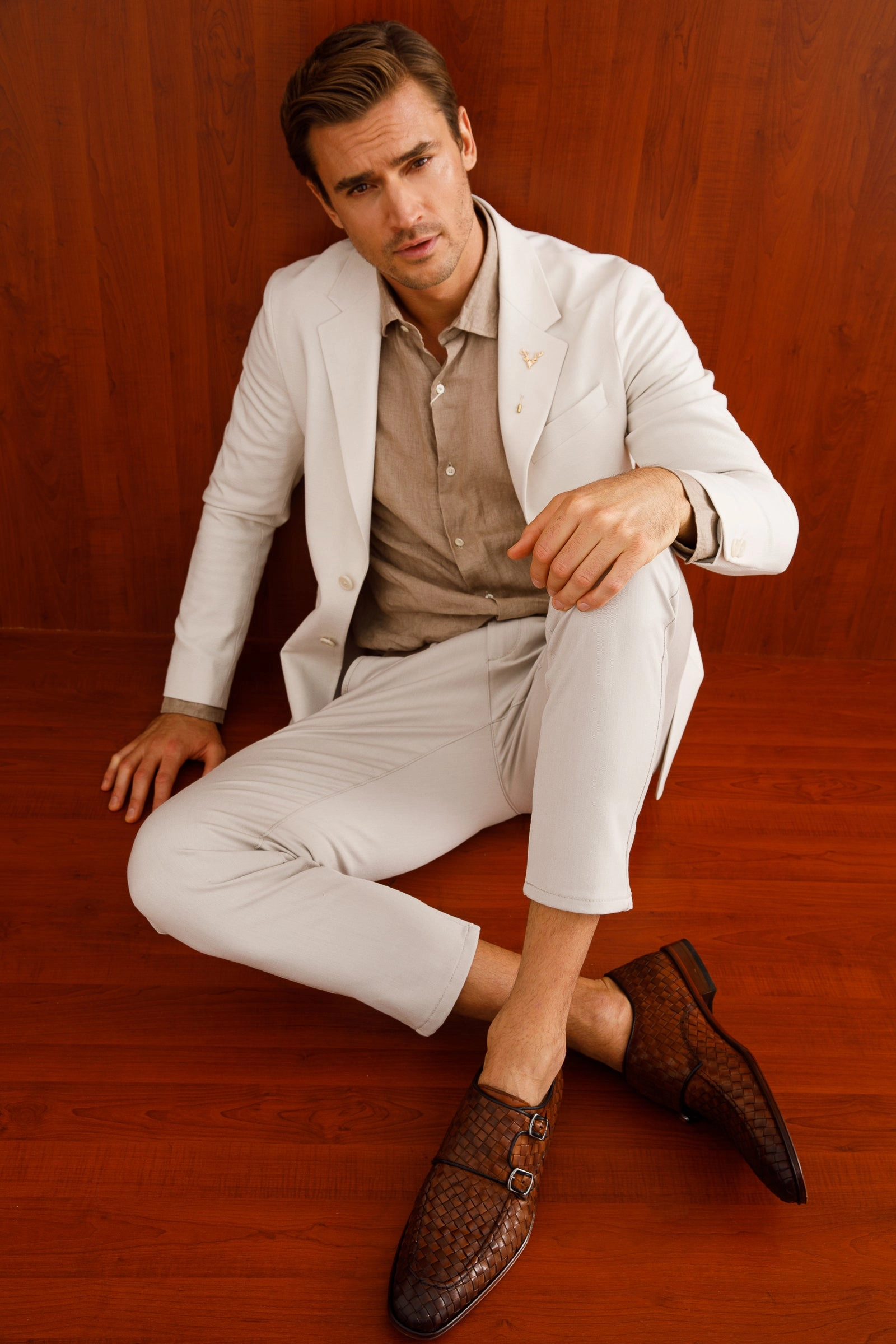 Motion Control Dress Shoes The Turan Brown Woven Double Monk Strap Dress Men Shoe