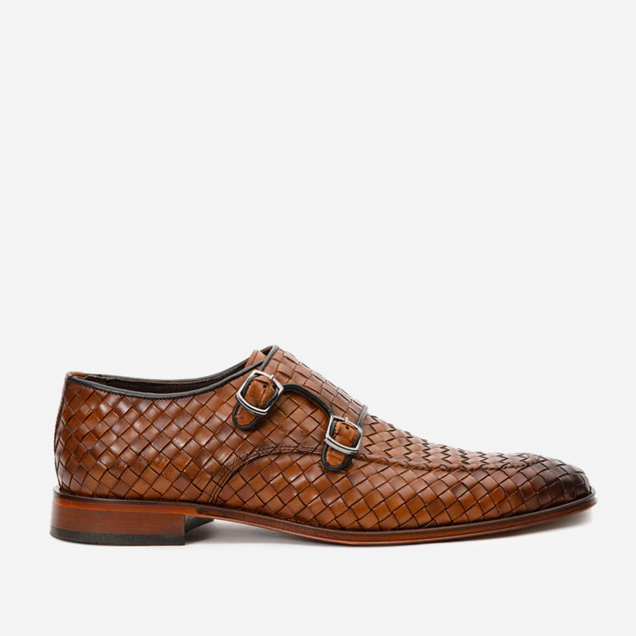 The Turan Brown Woven Double Monk Strap Dress Men Shoe Platform Dress Shoes For Wedding