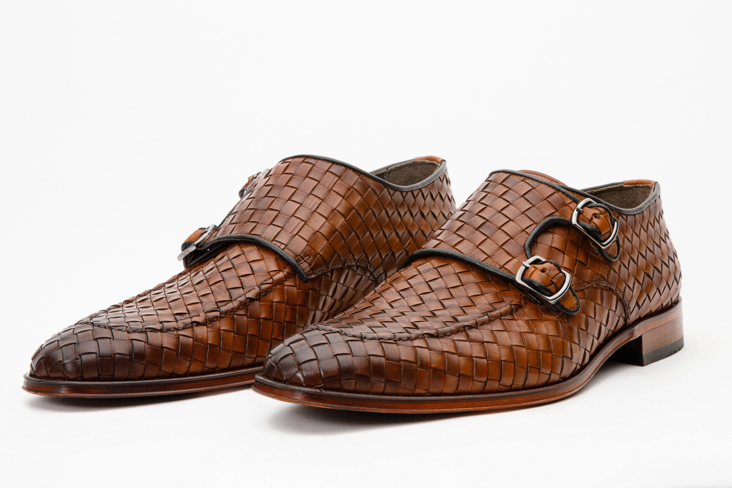 The Turan Brown Woven Double Monk Strap Dress Men Shoe Dress Shoes With Memory Foam