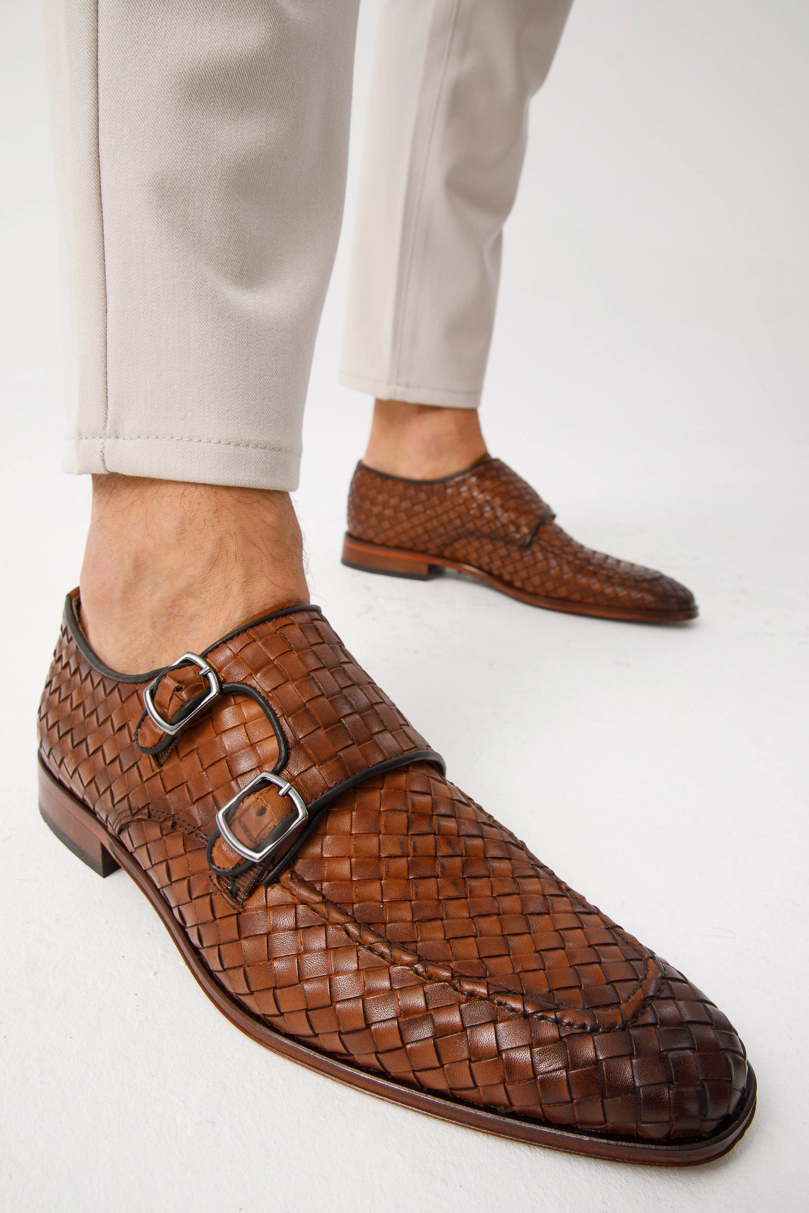 Red Dress Shoes The Turan Brown Woven Double Monk Strap Dress Men Shoe