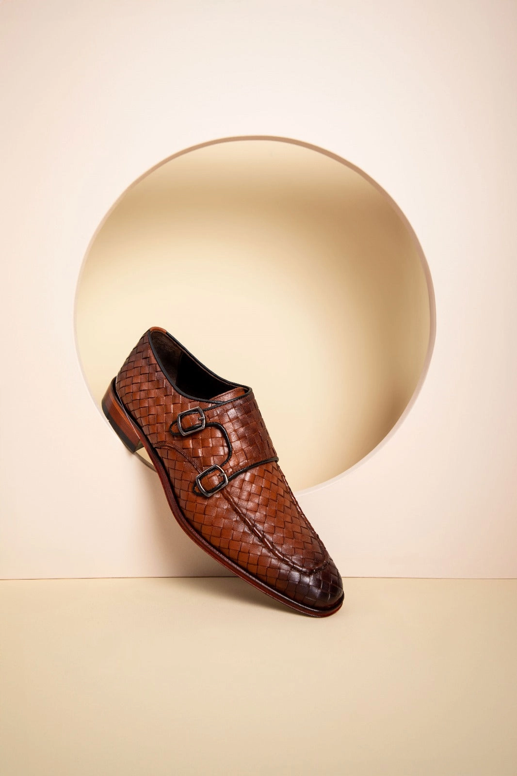 The Turan Brown Woven Double Monk Strap Dress Men Shoe Hybrid Dress Shoe