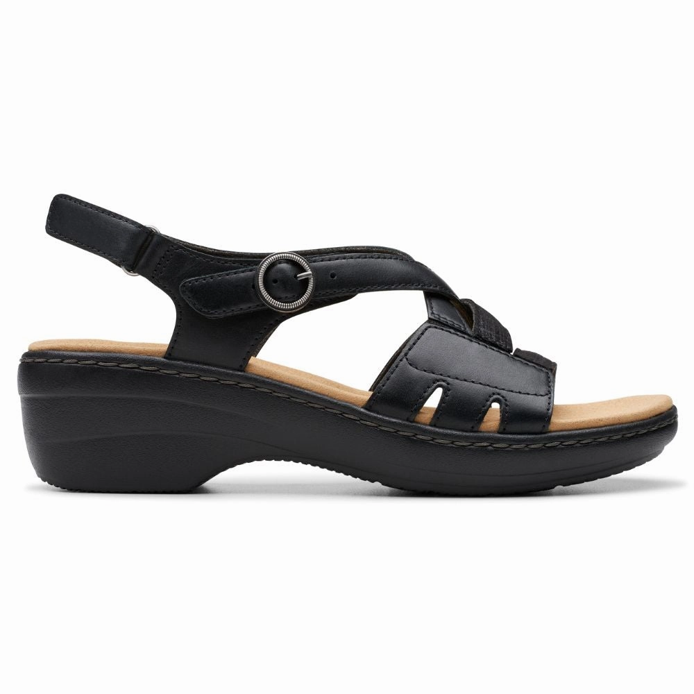 Keen Slide Sandals Clarks Merliah Bonita Black Leather Sandal (Women's)