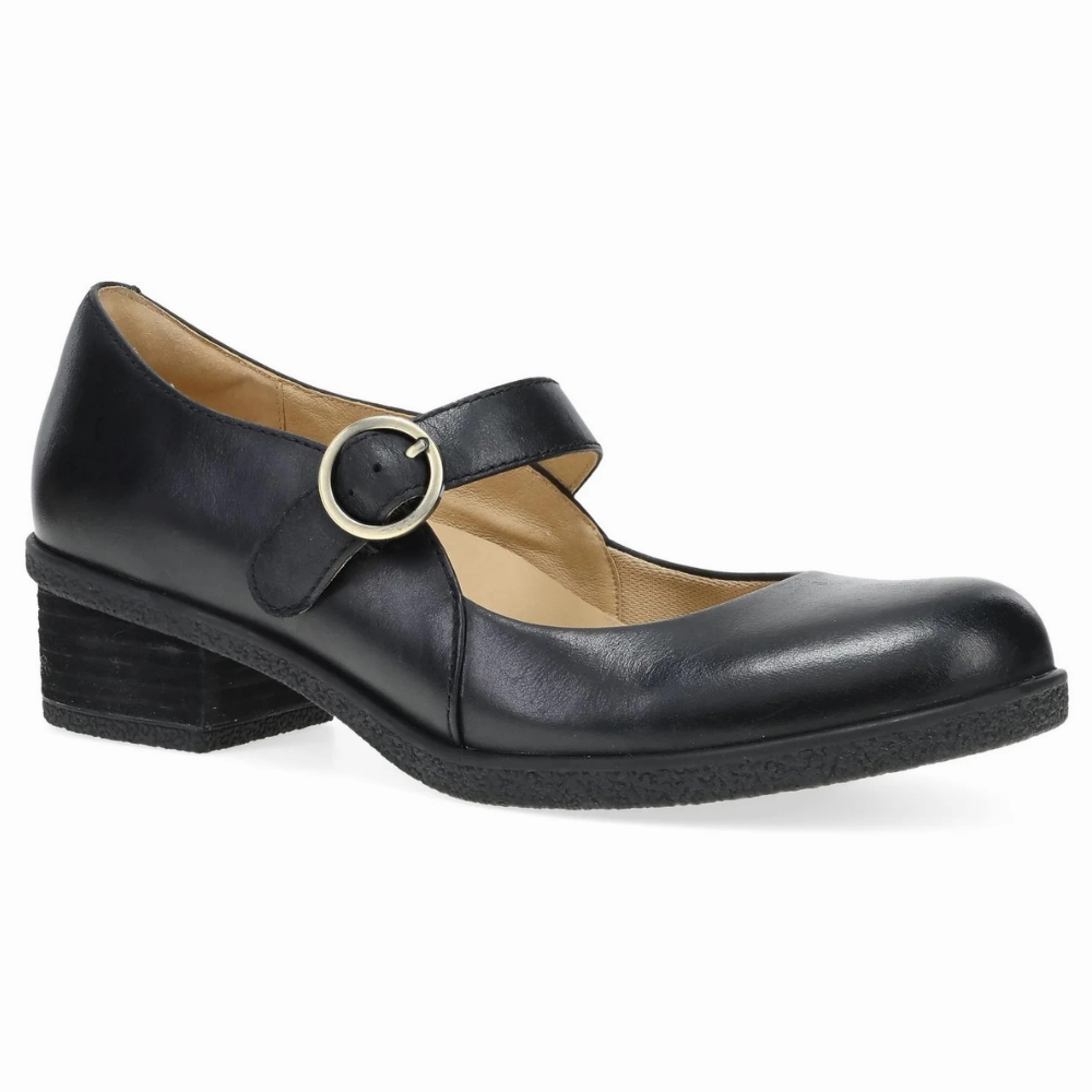 Dansko Deirdra Black Waterproof Burnished Leather Mary Jane (Women's) Italian Leather Dress Shoes