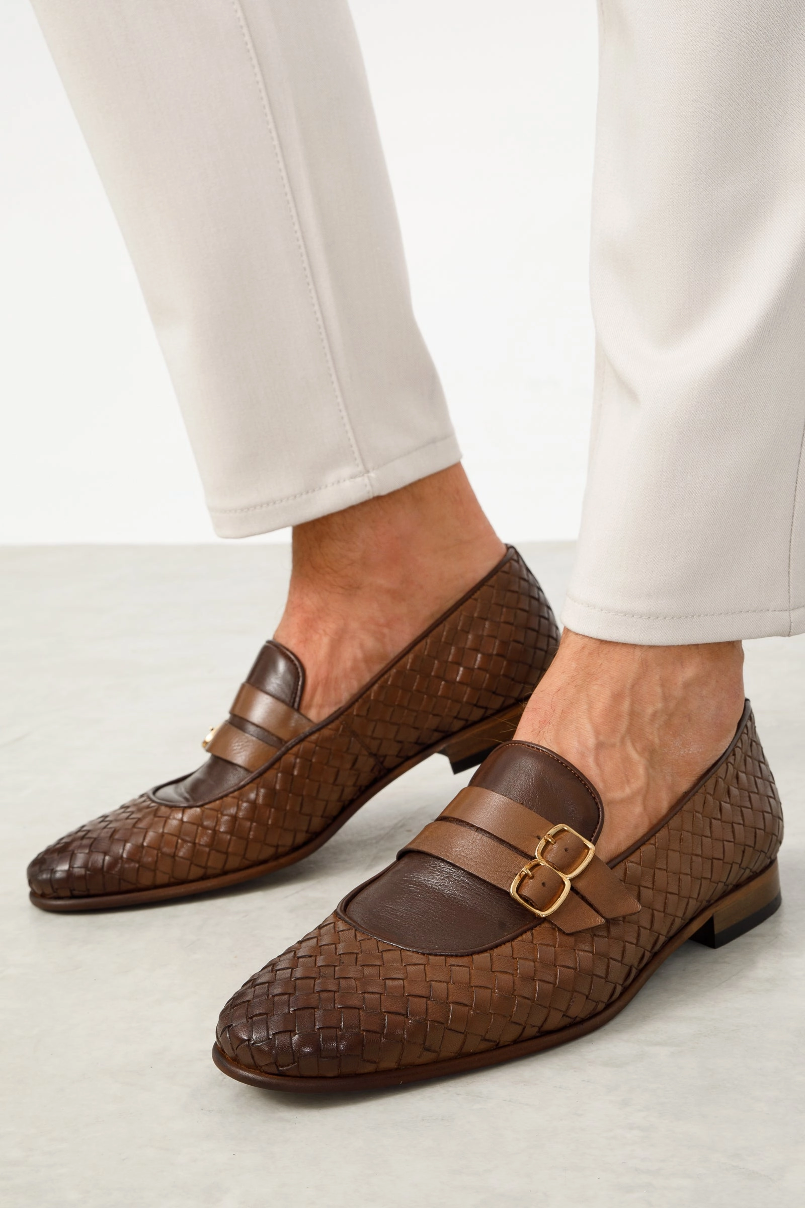 Dress Wedge Shoes The Vatra Tan Woven Double Monk Strap Men Shoe