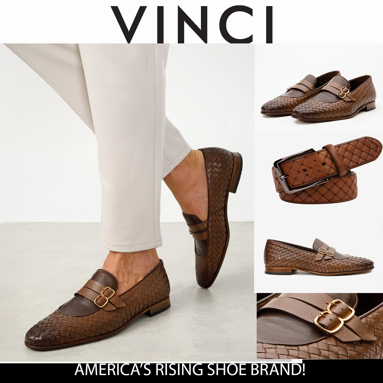 The Vatra Tan Woven Double Monk Strap Men Shoe Wide Dress Shoes