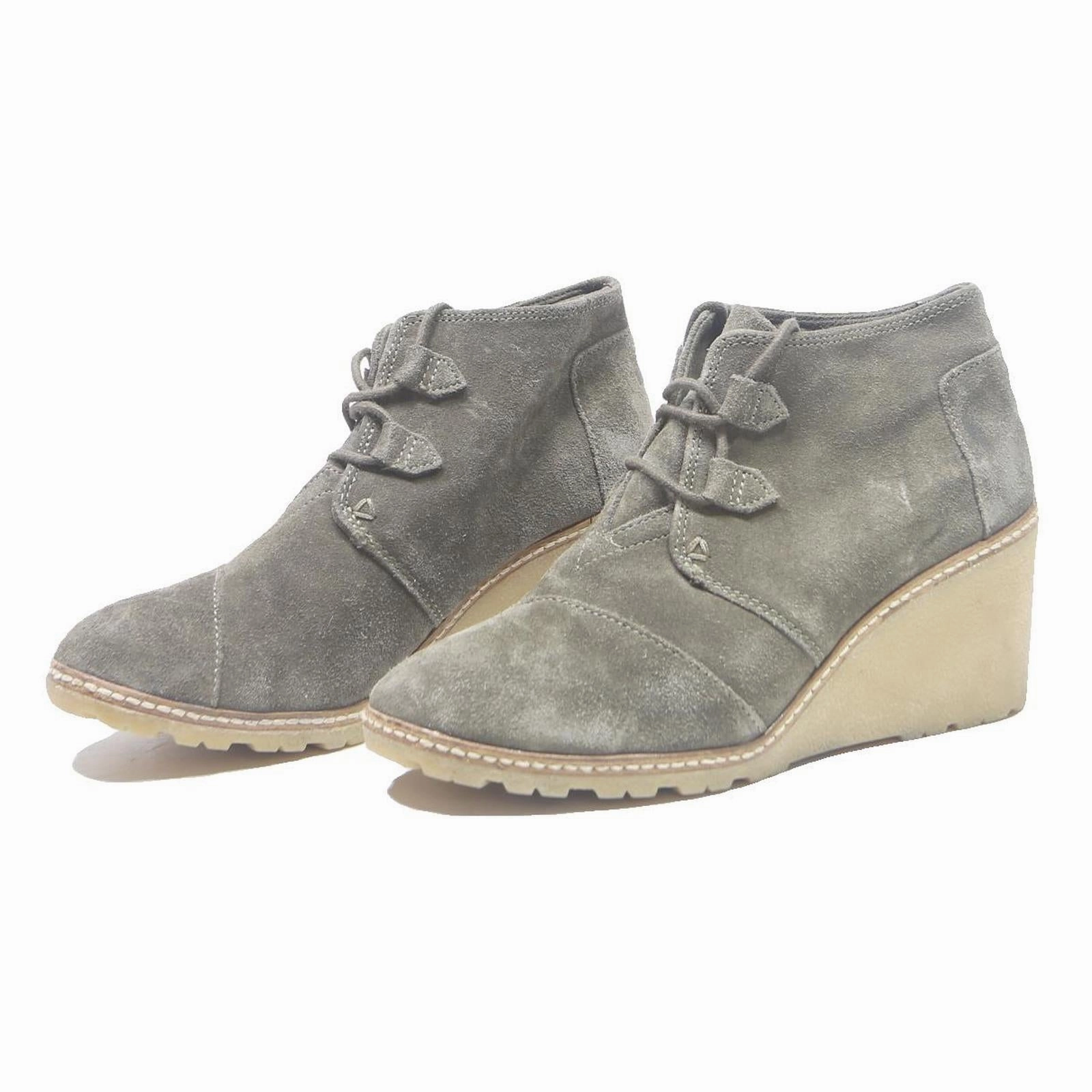 High Heel Boots Ankle TOMS Womens Grey Suede Lace-Up Wedge Boots Polyester Blend UK 7.5 Comfortable