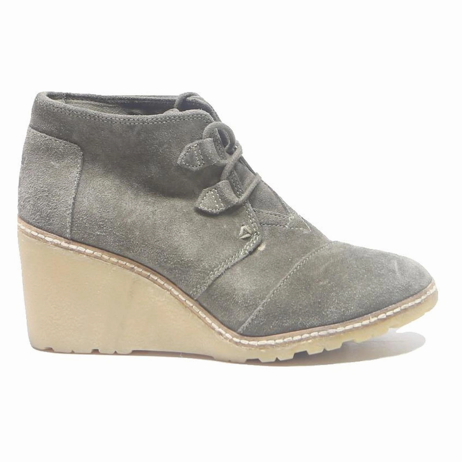 Boots For Horseback Riding TOMS Womens Grey Suede Lace-Up Wedge Boots Polyester Blend UK 7.5 Comfortable