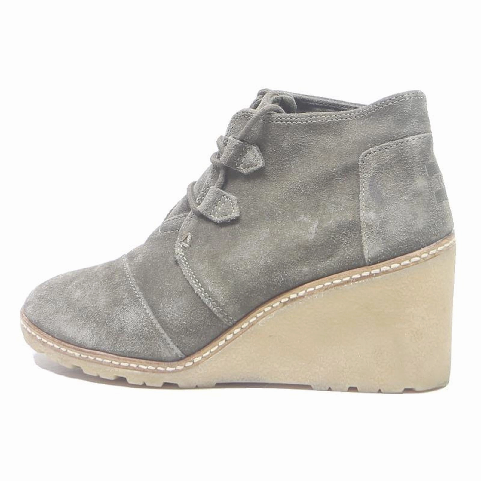 Cowboy Boots Boot Barn TOMS Womens Grey Suede Lace-Up Wedge Boots Polyester Blend UK 7.5 Comfortable