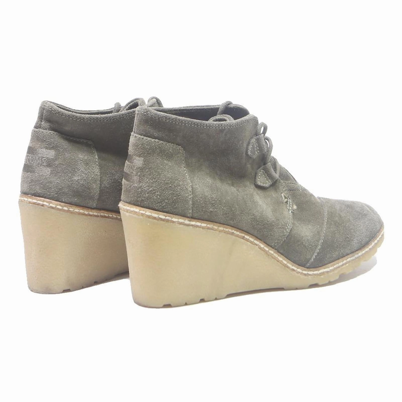 Cowboy Boot Rain Boots TOMS Womens Grey Suede Lace-Up Wedge Boots Polyester Blend UK 7.5 Comfortable
