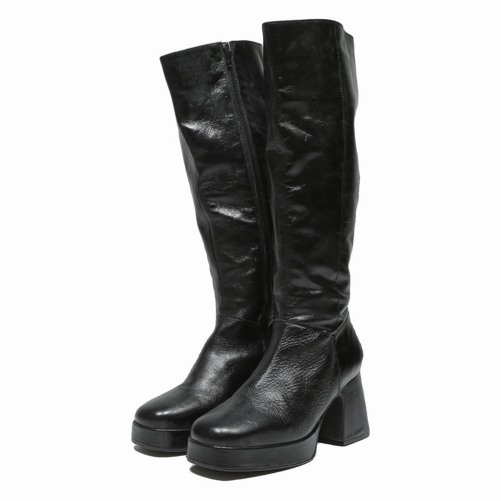 Side Zip Work Boots TOPSHOP Womens Black Leather Platform Knee High Boots UK 6 Fashion Stylish