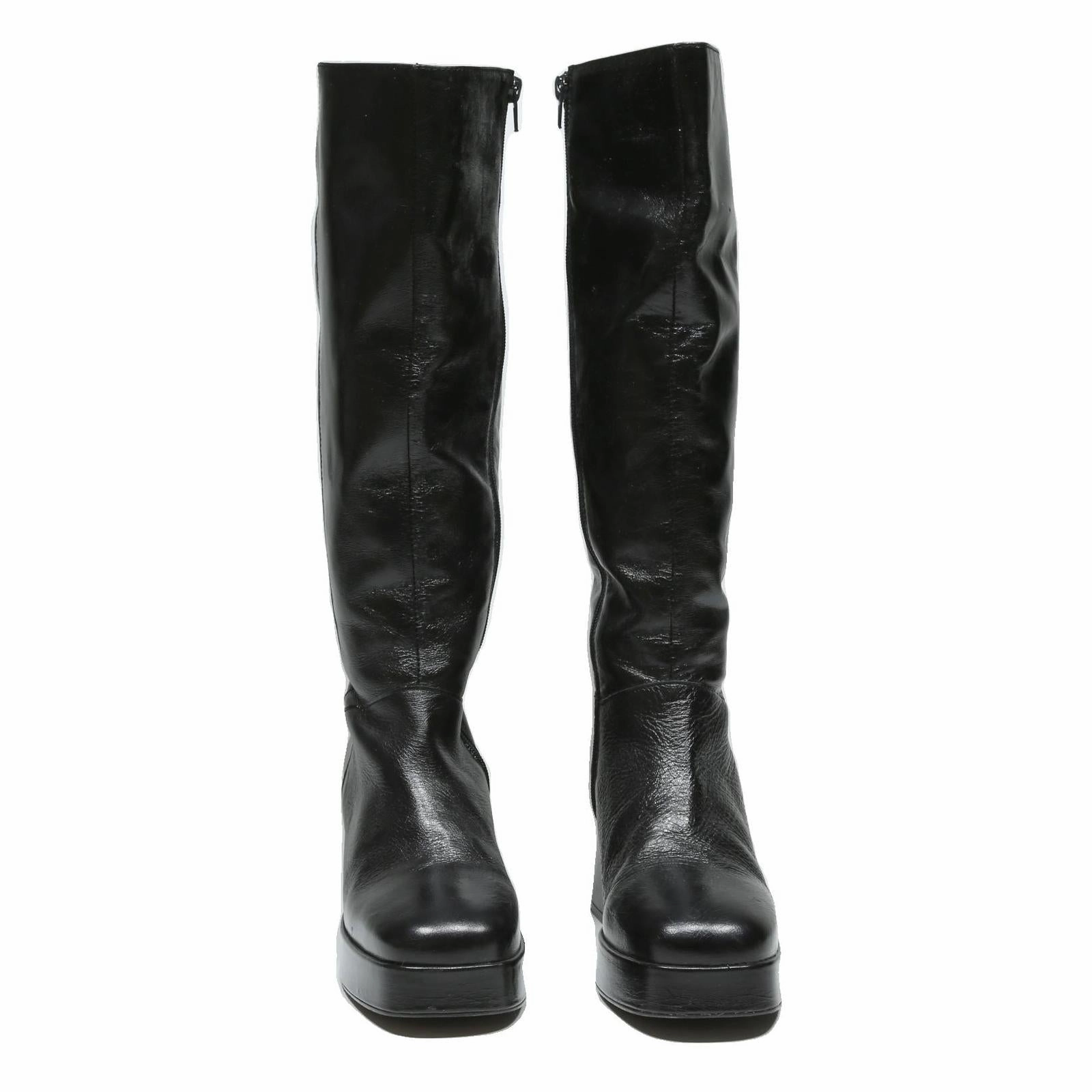TOPSHOP Womens Black Leather Platform Knee High Boots UK 6 Fashion Stylish Tall White Boots