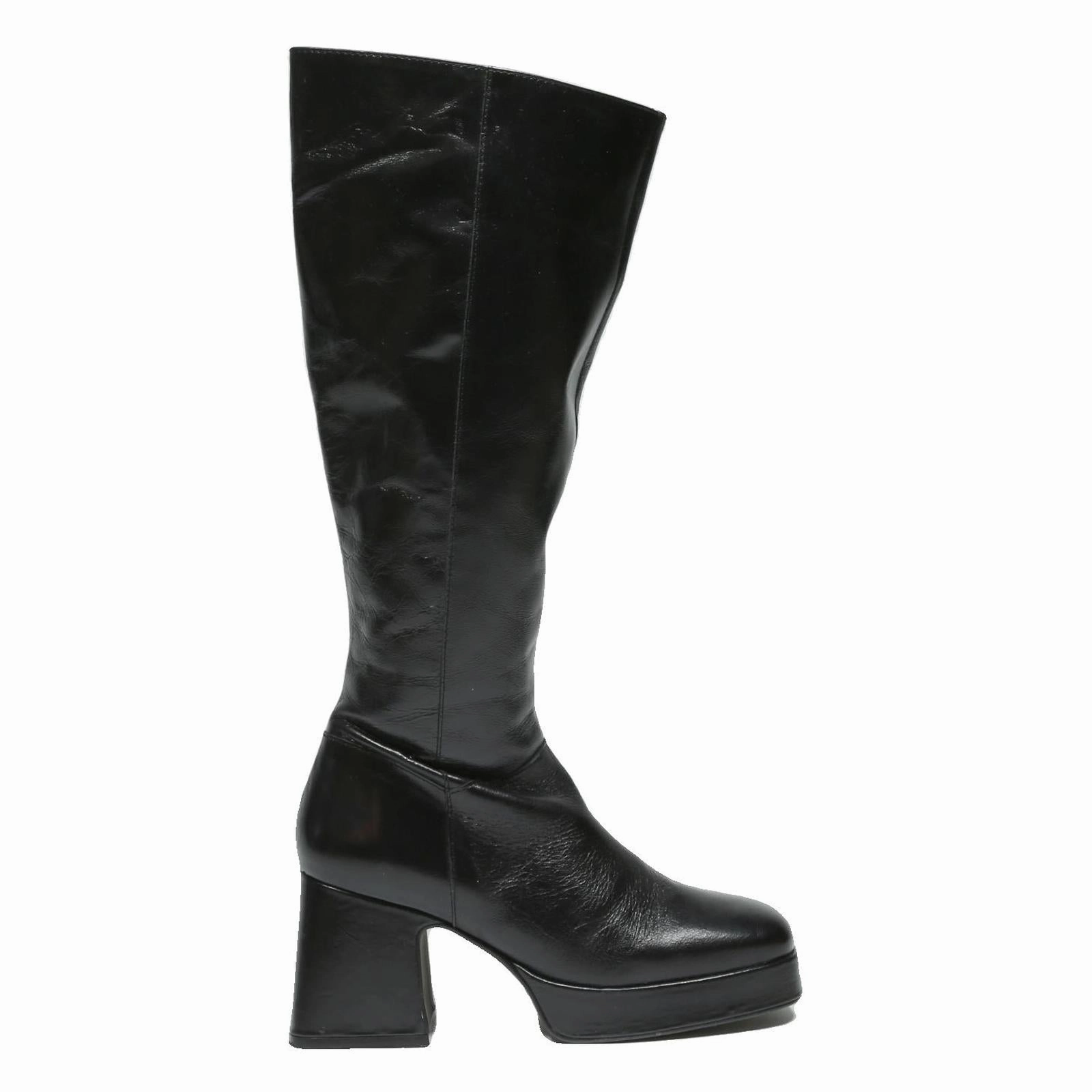 TOPSHOP Womens Black Leather Platform Knee High Boots UK 6 Fashion Stylish Polka Dot Rain Boots