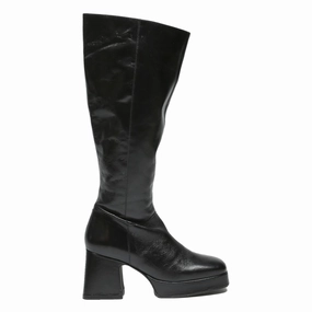 TOPSHOP Womens Black Leather Platform Knee High Boots UK 6 Fashion Stylish Insulated Waterproof Work Boots