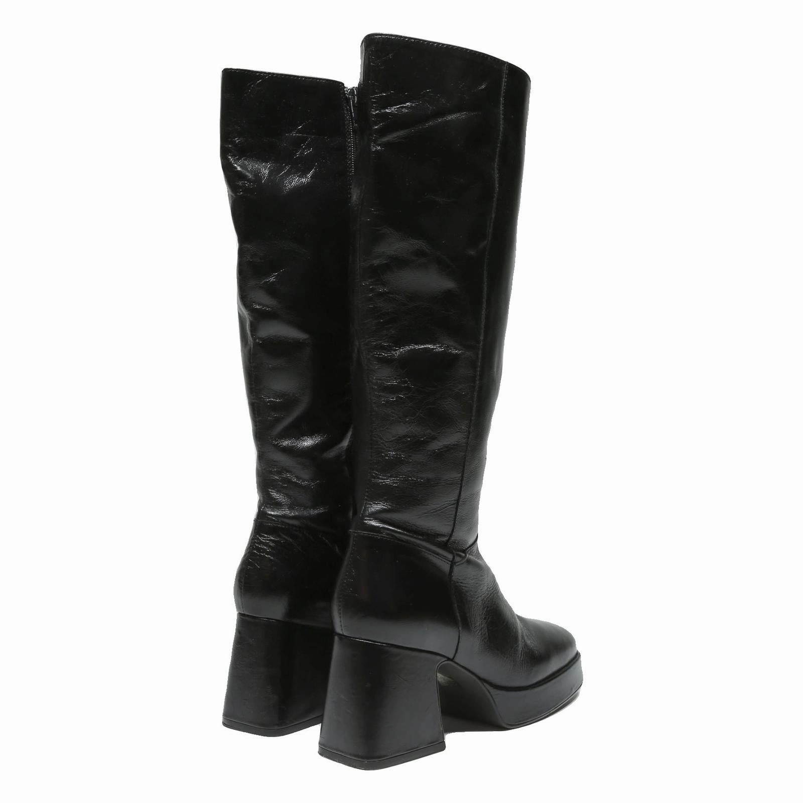 High Leather Boots TOPSHOP Womens Black Leather Platform Knee High Boots UK 6 Fashion Stylish