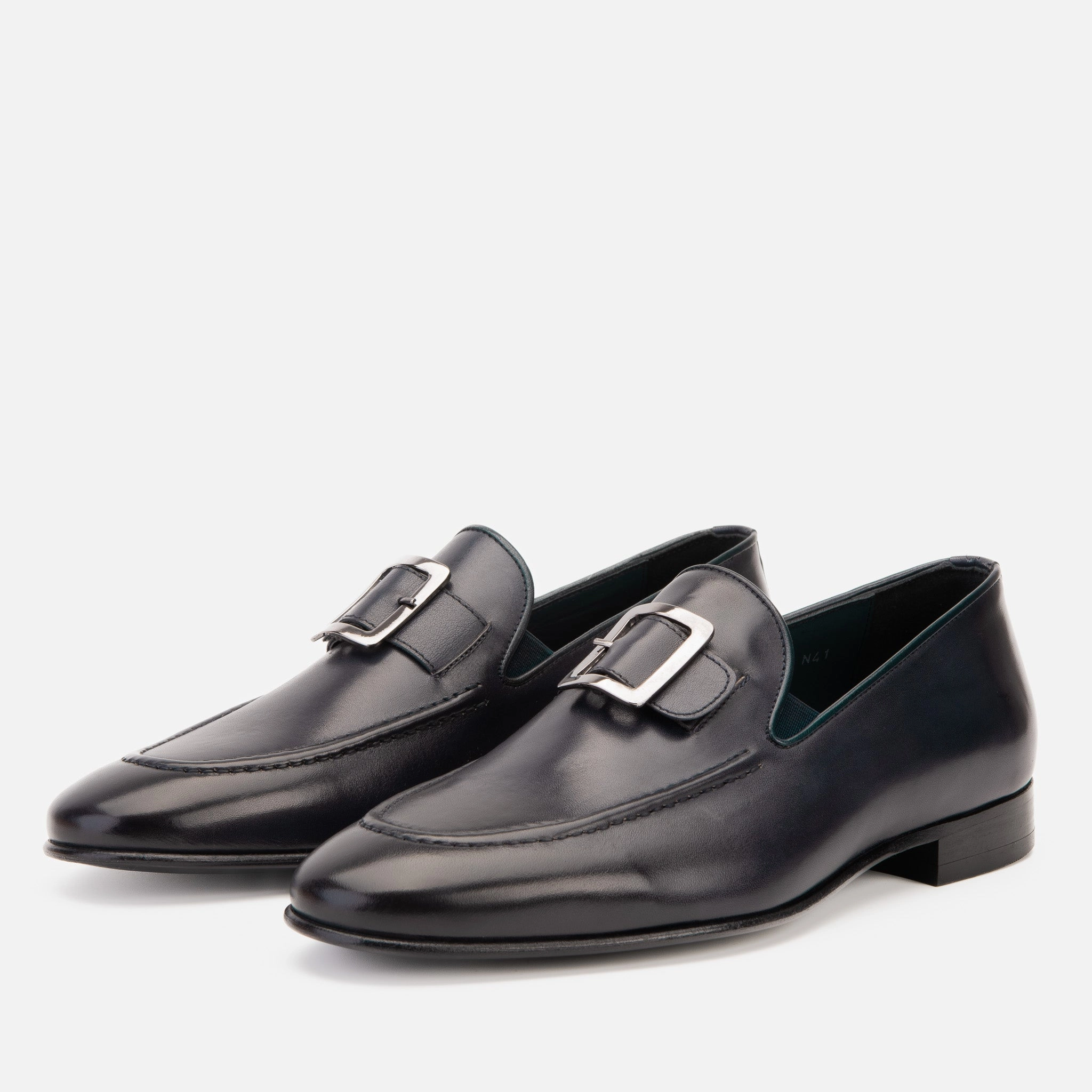 The Astoria Navy Buffalo Leather Mens Loafer Flat Shoes To Wear With Dresses