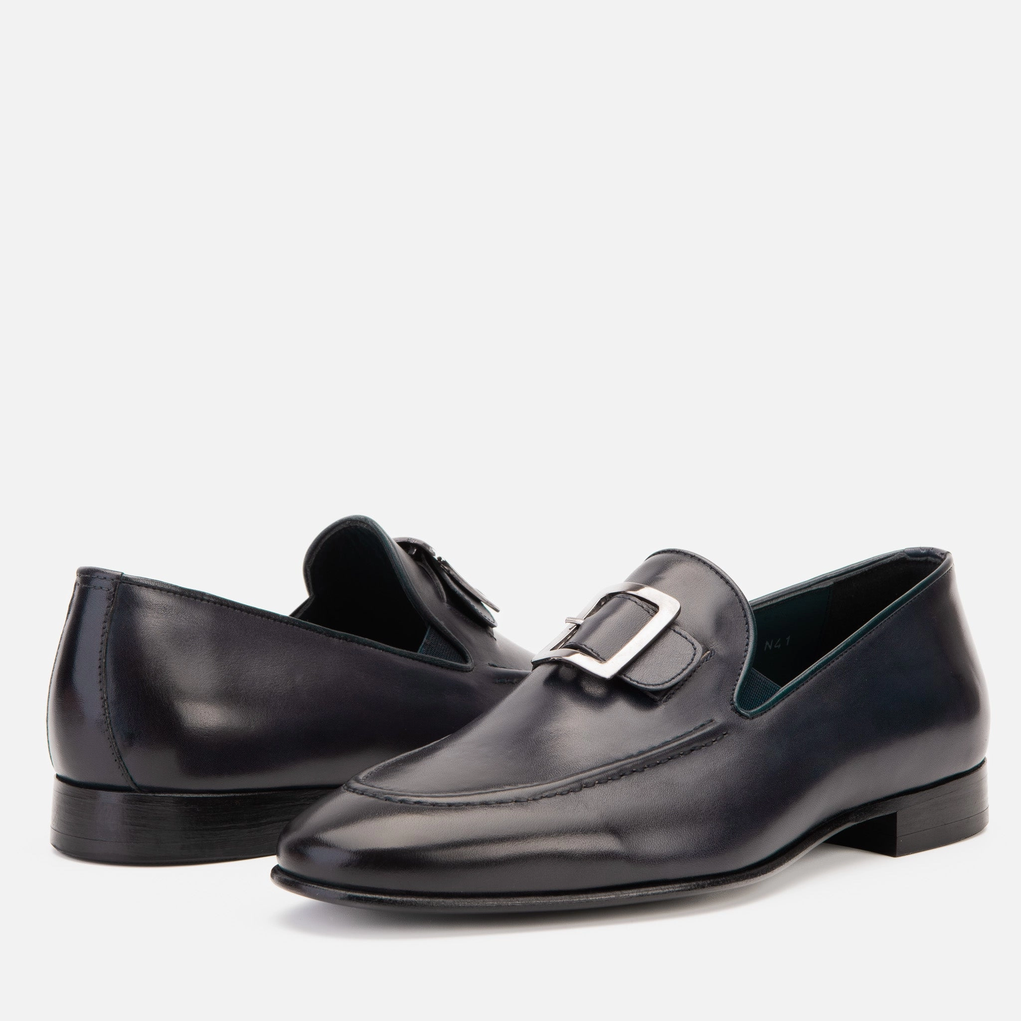 The Astoria Navy Buffalo Leather Mens Loafer Dress Shoes For