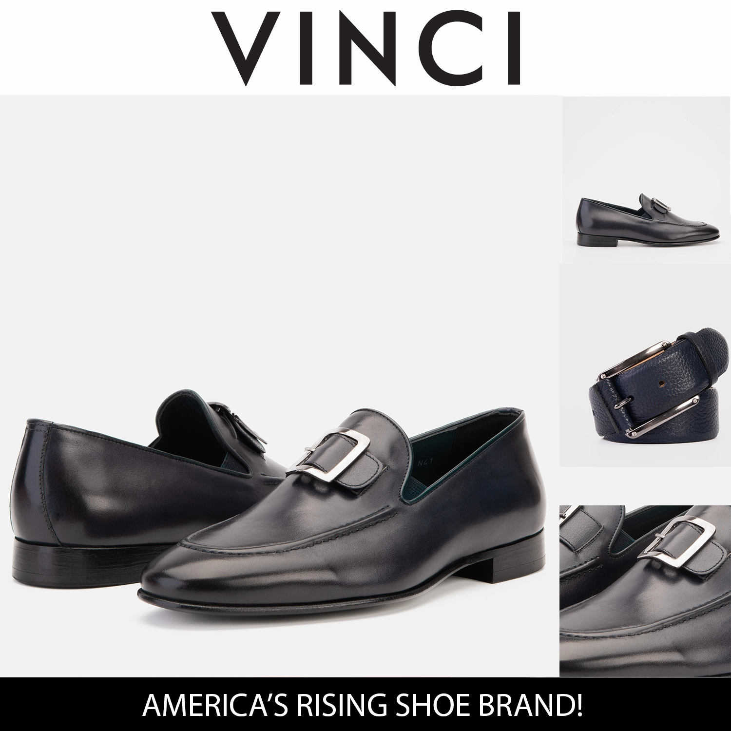 The Astoria Navy Buffalo Leather Mens Loafer Dress Shoe Sneakers