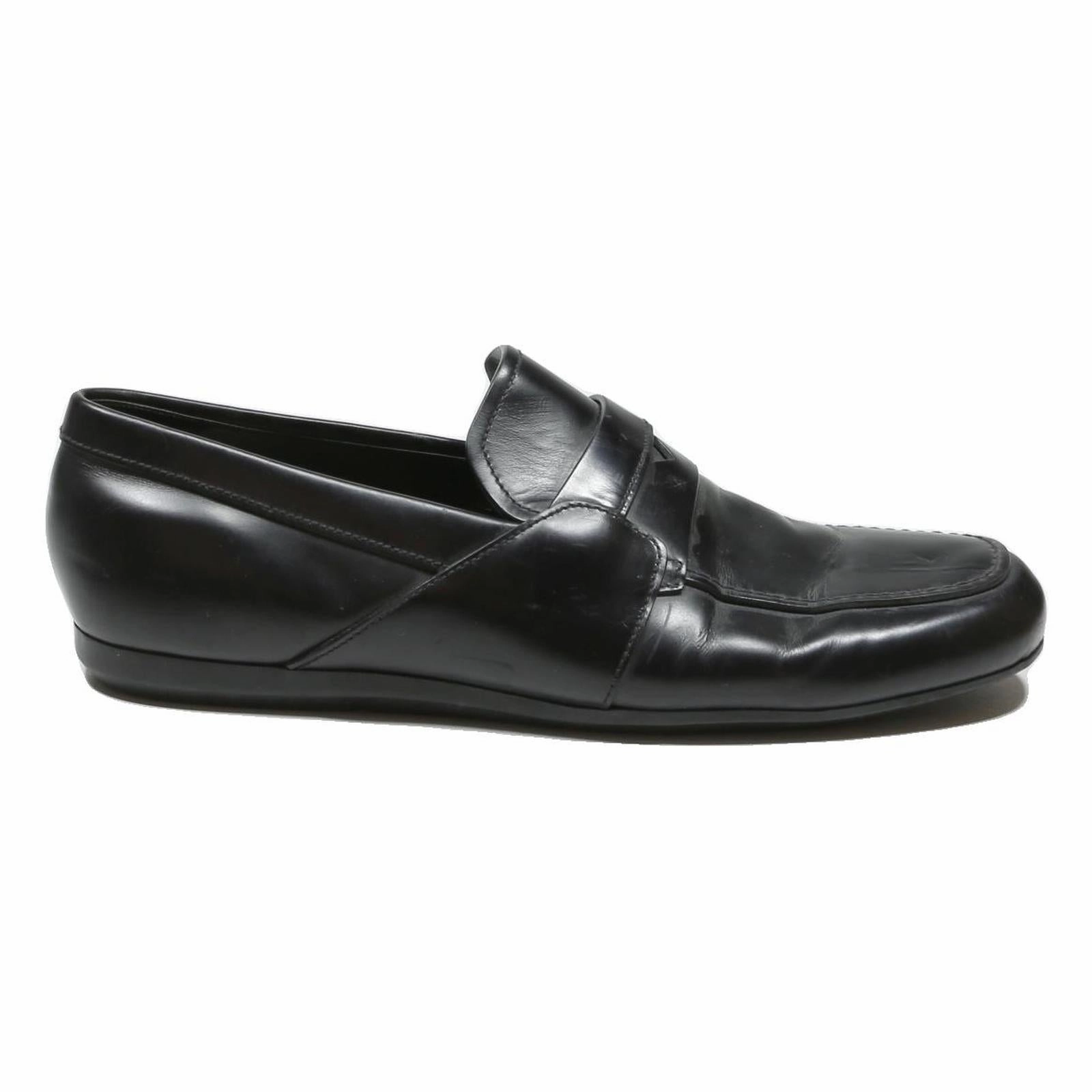 PRADA Mens Leather Black Loafer Shoes UK 7 Classic Elegant Formal Footwear Shell Cordovan Penny Loafers