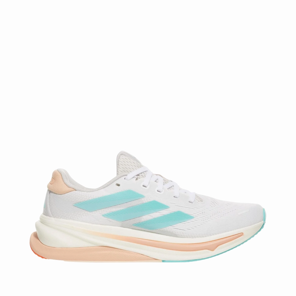 Adidas Women's Supernova Solution 2 Sneaker in White/Flash Aqua/Power Coral Adidas Wide Shoes