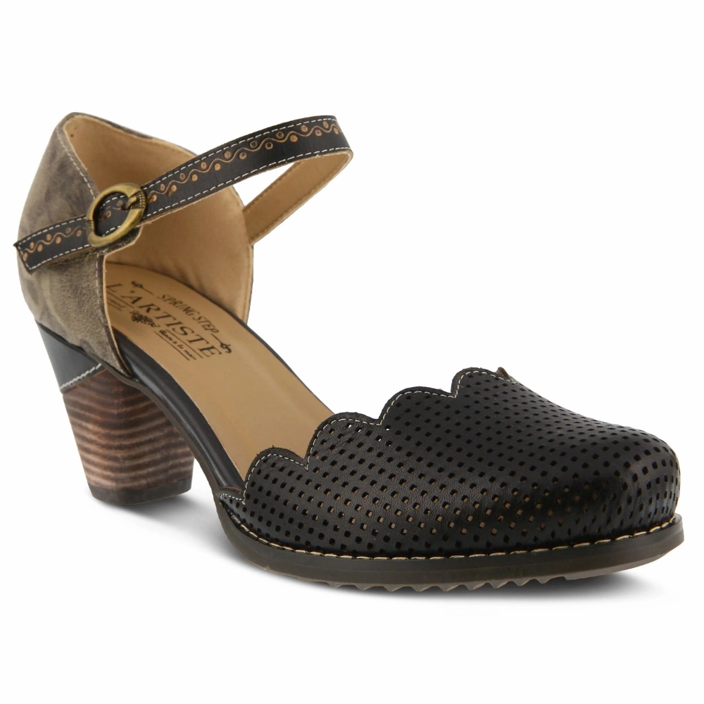 Hugo Dress Shoes L'Artiste By Spring Step Parchelle Black Multi Leather Heel (Women's)