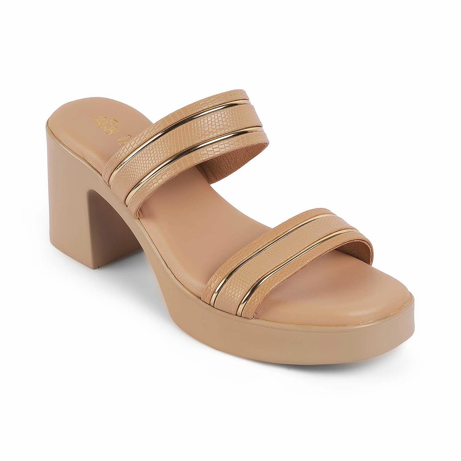 Tresmode Mauro Beige Women's Dress Block Heel Sandals Wedding Flats Sandals