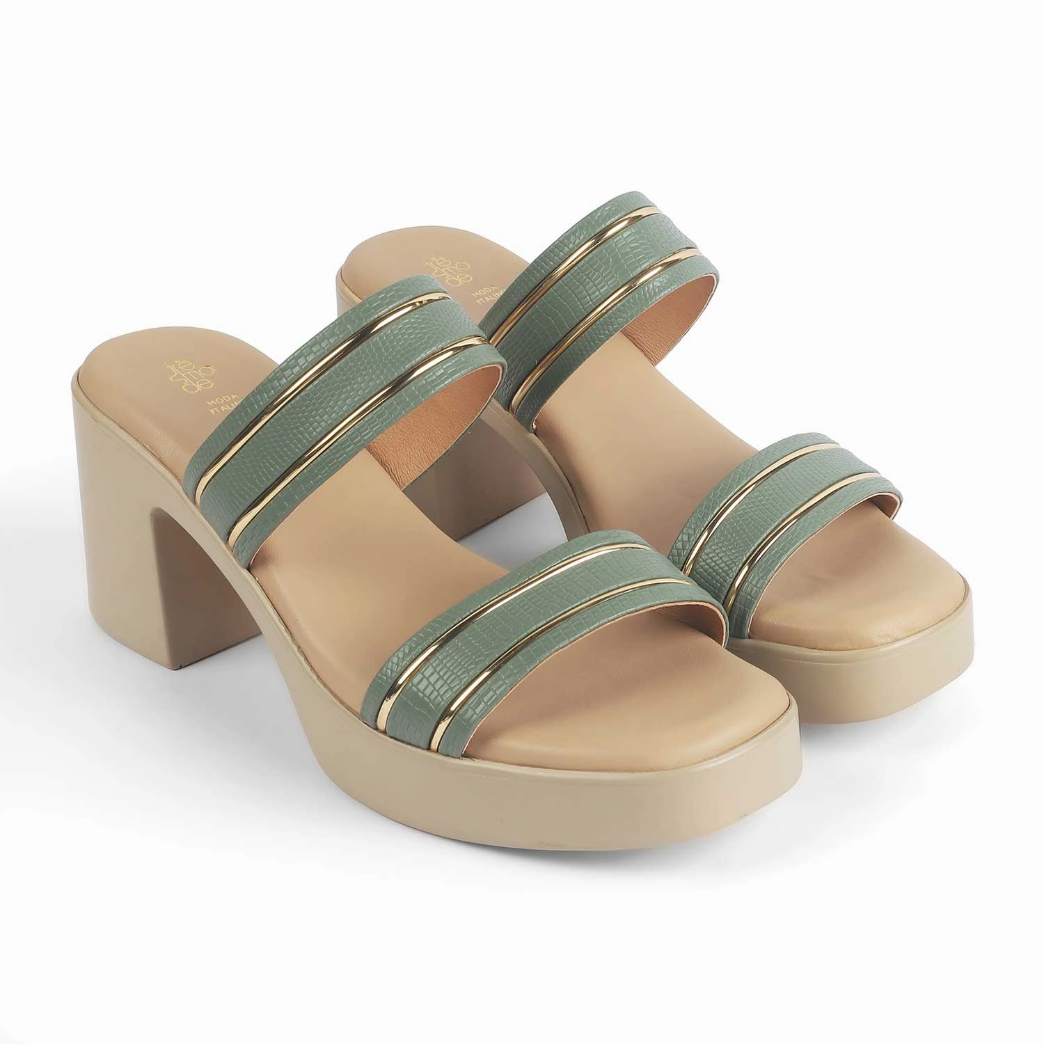 Tresmode Mauro Green Women's Dress Block Heel Sandals New Sandals