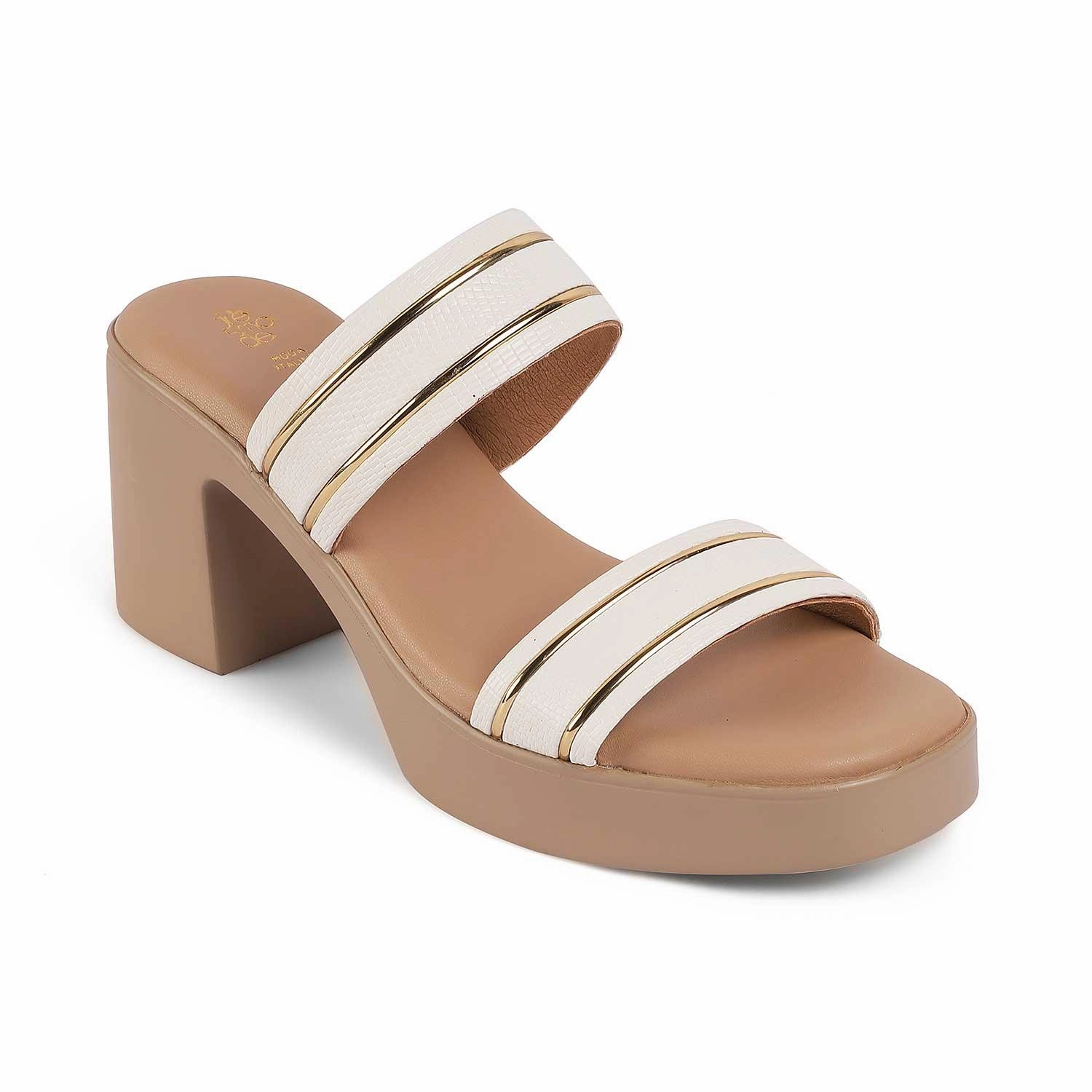 Tresmode Mauro White Women's Dress Block Heel Sandals Earth Sandals Shoes