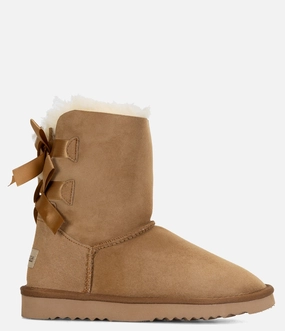 Burleigh Twinface Sheepskin Short Double Bow Boot - Women Bootie Wedge Boots