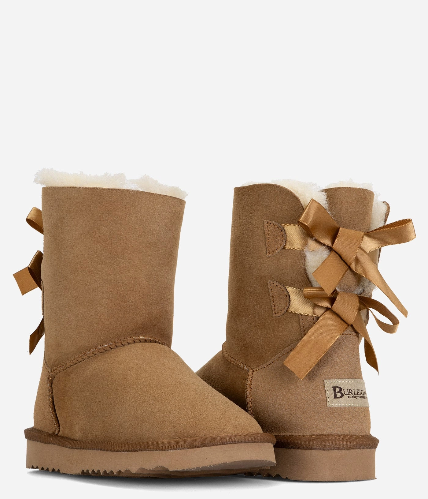 Burleigh Twinface Sheepskin Short Double Bow Boot - Women Extra Wide Width Ankle Boots