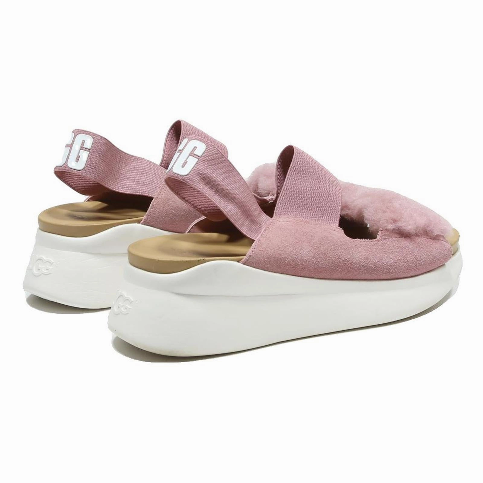 Jamaica Bungalows UGG Fluffita Womens Pink Suede Synthetic Sandals UK 7 Elasticated Back Strap