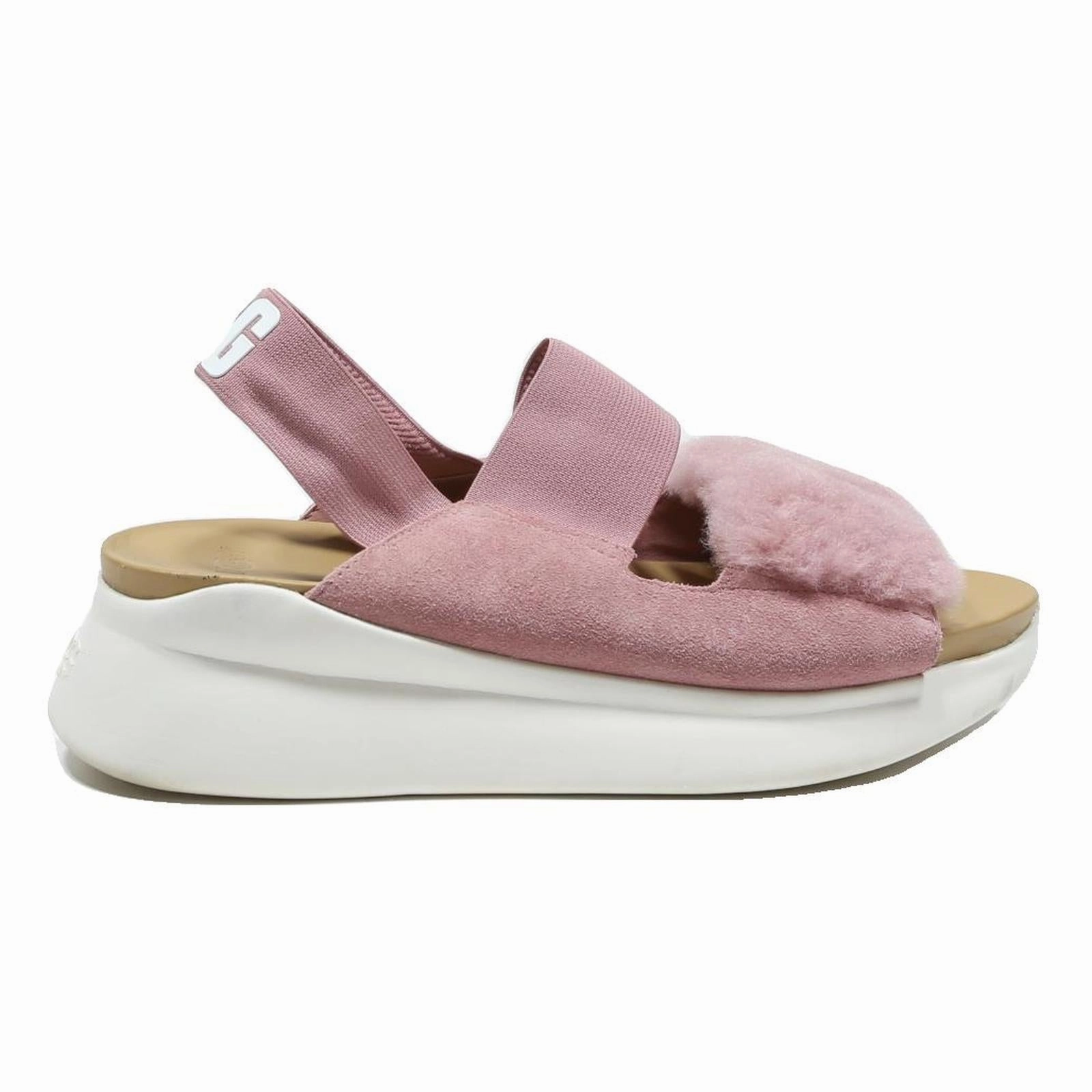 Sandals 2025 UGG Fluffita Womens Pink Suede Synthetic Sandals UK 7 Elasticated Back Strap