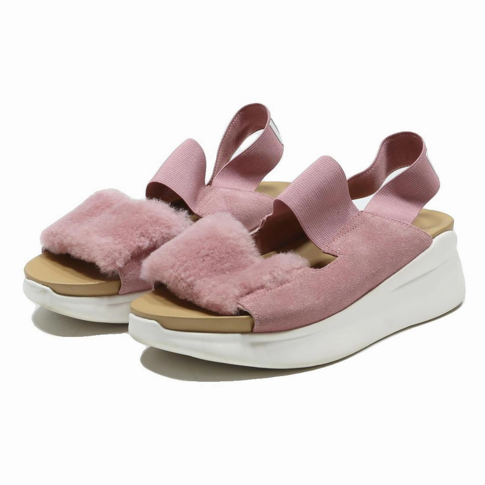 UGG Fluffita Womens Pink Suede Synthetic Sandals UK 7 Elasticated Back Strap Sandals For Running